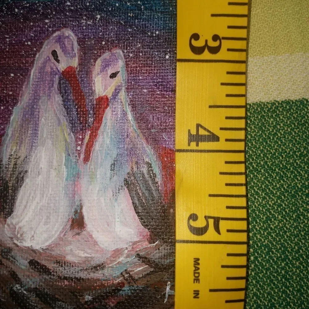 Original Birds Family Love Small Canvas Acrylic Painting 4
